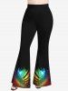 Pantalon Evasé 3D Galaxie Imprimée en Blocs de Couleurs de Grande Taille à Paillettes - Noir 4X