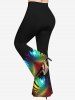 Pantalon Evasé 3D Galaxie Imprimée en Blocs de Couleurs de Grande Taille à Paillettes - Noir 4X