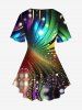 Plus Size Galaxy Glitter Swirls 3D Print Lattice Crisscross Flare Sleeve T-shirt -  