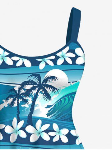 Hawaii Plus Size Sea Waves Flowers Coconut Tree Sun Print Tank Dress