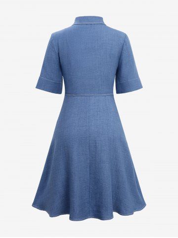 Plus Size Flower Leaf Embroidery Pockets Ruhced Cami Dress and Tied Bowknot Buttons Blouse