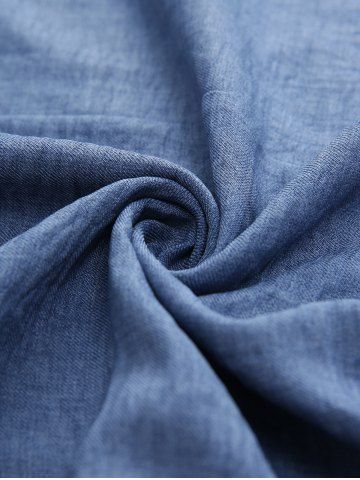 Plus Size Flower Leaf Embroidery Pockets Ruhced Cami Dress and Tied Bowknot Buttons Blouse