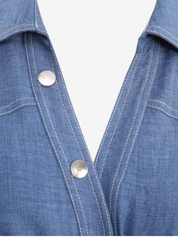 Plus Size Flower Leaf Embroidery Pockets Ruhced Cami Dress and Tied Bowknot Buttons Blouse