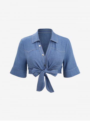 Plus Size Flower Leaf Embroidery Pockets Ruhced Cami Dress and Tied Bowknot Buttons Blouse