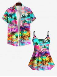 Tendance Short de Plage en Dégradé de Couleurs avec Imprimé Cocotiers et Galaxie Grande-Taille - Multi-A 