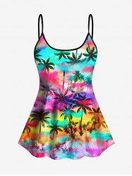 Tankini Tendance avec Dos-Nu Réglable à Imprimé Cocotiers et Galaxie Colorée (Haut) - Multi-A L