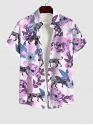Chemise Décontractée Léopard Fleur Feuille Imprimés avec Poche à Manches Courtes - Multi-A M