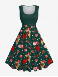 Plus Size Ice Cream Strawberry Macaron Heart Print 1950s Vintage Tank Dress -  