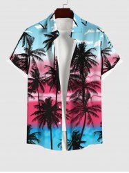 Hawaii Plus Size Coconut Tree Bird Cloud Colorblock Print Buttons Pocket Shirt For Men -  