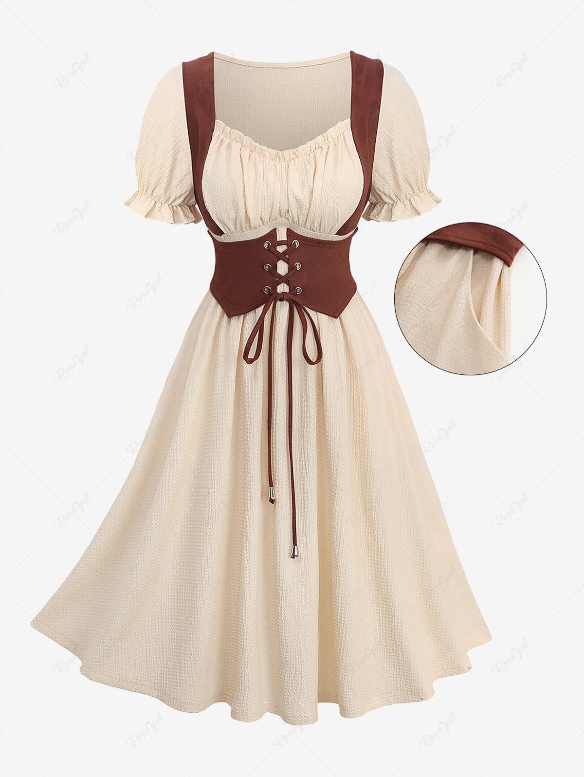 Best Plus Size Medieval Renaissance Lace Up Pockets 1950s Vintage Dress Halloween Tavern Wench Costume  