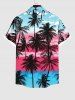 Hawaii Plus Size Coconut Tree Bird Cloud Colorblock Print Buttons Pocket Shirt For Men -  