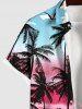 Hawaii Plus Size Coconut Tree Bird Cloud Colorblock Print Buttons Pocket Shirt For Men -  