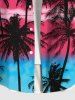 Hawaii Plus Size Coconut Tree Bird Cloud Colorblock Print Buttons Pocket Shirt For Men -  