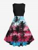 Robe Vintage Hawaïen Arbre Noix de Coco Imprimé en Blocs de Couleurs de Grande Taille - Multi-A XXS