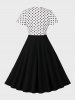 Plus Size Polka Dots Print Back Zipper Tie Keyhole Neck Vintage Dress -  