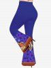 Pantalon Evasé Chat Lune et Soir Imprimés en Blocs de Couleurs de Grande Taille - Pourpre  5X