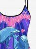 Hawaii Fashion Dophin Heart Sea Creatures Wave Print Boyleg Tankini Swimsuit (Adjustable Shoulder Strap) -  