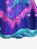 Hawaii Fashion Dophin Heart Sea Creatures Wave Print Boyleg Tankini Swimsuit (Adjustable Shoulder Strap) -  