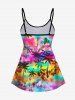 Tankini Tendance avec Dos-Nu Réglable à Imprimé Cocotiers et Galaxie Colorée (Haut) - Multi-A 2X