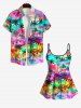 Tankini Tendance avec Dos-Nu Réglable à Imprimé Cocotiers et Galaxie Colorée (Haut) - Multi-A 4X