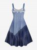 Plus Size Colorblock Appliques Dnim Patchwork 3D Print Tank Dress -  