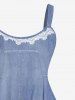 Plus Size Colorblock Appliques Dnim Patchwork 3D Print Tank Dress -  
