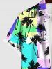 Hawaii Plus Size Coconut Tree Colorblock Scarf Print Buttons Pocket Shirt For Men -  