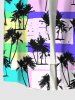 Hawaii Plus Size Coconut Tree Colorblock Scarf Print Buttons Pocket Shirt For Men -  