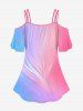 Plus Size Lily Flower Leaf Ombre Colorblock Print Cold Shoulder T-shirt -  
