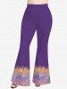Pantalon Evasé 3D en Blocs de Couleurs à Paillettes de Grande Taille à Paillettes - Pourpre  L