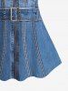 Plus Size Grommets Buckle Belt Zipper Denim 3D Print Lace Back Tank Top -  