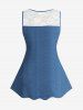 Plus Size Grommets Buckle Belt Zipper Denim 3D Print Lace Back Tank Top -  