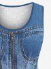 Plus Size Grommets Buckle Belt Zipper Denim 3D Print Lace Back Tank Top -  