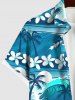 Hawaii Plus Size Sea Waves Flowers Coconut Tree Sun Print Buttons Pocket Shirt For Men -  