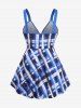 Plus Size Ink Painting Geometric Plaid Print Cinched Backless Tank Top -  