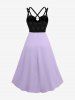 Plus Size Heart Buckle Cinched Laser Cut Hollow Out Crisscross Strappy Flounce Hem Crinkle Textured Asymmetric Patchwork A Line Dress -  