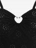 Plus Size Heart Buckle Cinched Laser Cut Hollow Out Crisscross Strappy Flounce Hem Crinkle Textured Asymmetric Patchwork A Line Dress -  