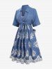Robe Moulante Ligne A à Bretelle Nouée Fleur Feuille Brodée avec Poches de Grande Taille - Bleu 3X | US 22-24