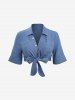 Robe Moulante Ligne A à Bretelle Nouée Fleur Feuille Brodée avec Poches de Grande Taille - Bleu 3X | US 22-24