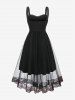 Plus Size Vintage Floral Lace Mesh Overlay Shell Buckle Backless A Line Layered Tank Dress -  