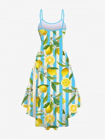 Hawaii Plus Size Stripe Lemon Leaf Flower Print High Low Cami Dress