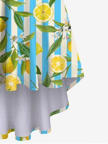 Hawaii Plus Size Stripe Lemon Leaf Flower Print High Low Cami Dress