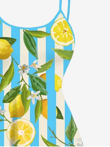 Hawaii Plus Size Stripe Lemon Leaf Flower Print High Low Cami Dress
