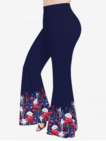 Pantalon Évasé Imprimé à Fleur à Peinture Éclaboussée Grande Taille - MIDNIGHT BLUE - S