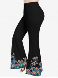Pantalon Evasé Fleur Marguerite D'Eau Imprimée de Grande Taille - Noir L