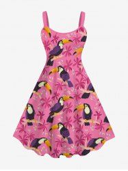 Hawaii Plus Size Woodpecker Floral Leaf Print Backless A Line Tank Dress -  
