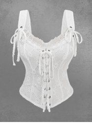 Gothic Grommet Lace-up Textured Lace Trim Ruffles Textured Corset -  
