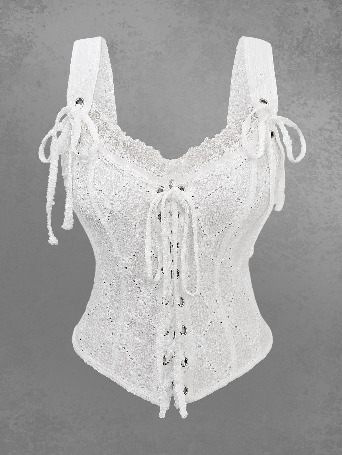 Buy Gothic Grommet Lace-up Textured Lace Trim Ruffles Textured Corset  