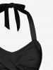 Maillot de Bain Tankini Rétro Sanglé Cerise Imprimée à Pois à Col Halter - Noir XS