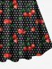 1950s Retro Cherry Dots Print Halter Ruched Cinched Boyleg Tankini Swimsuit -  